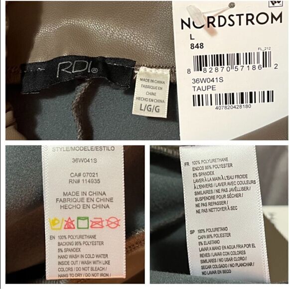 RDI Faux Leather Slit Front Flare Pants Taupe Gray Brown L - Picture 9 of 10